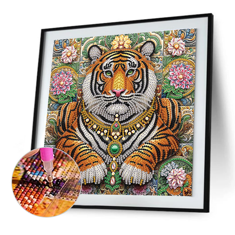 Lion In The Flower Bush - Special Shaped Drill Diamond Painting 30*30CM