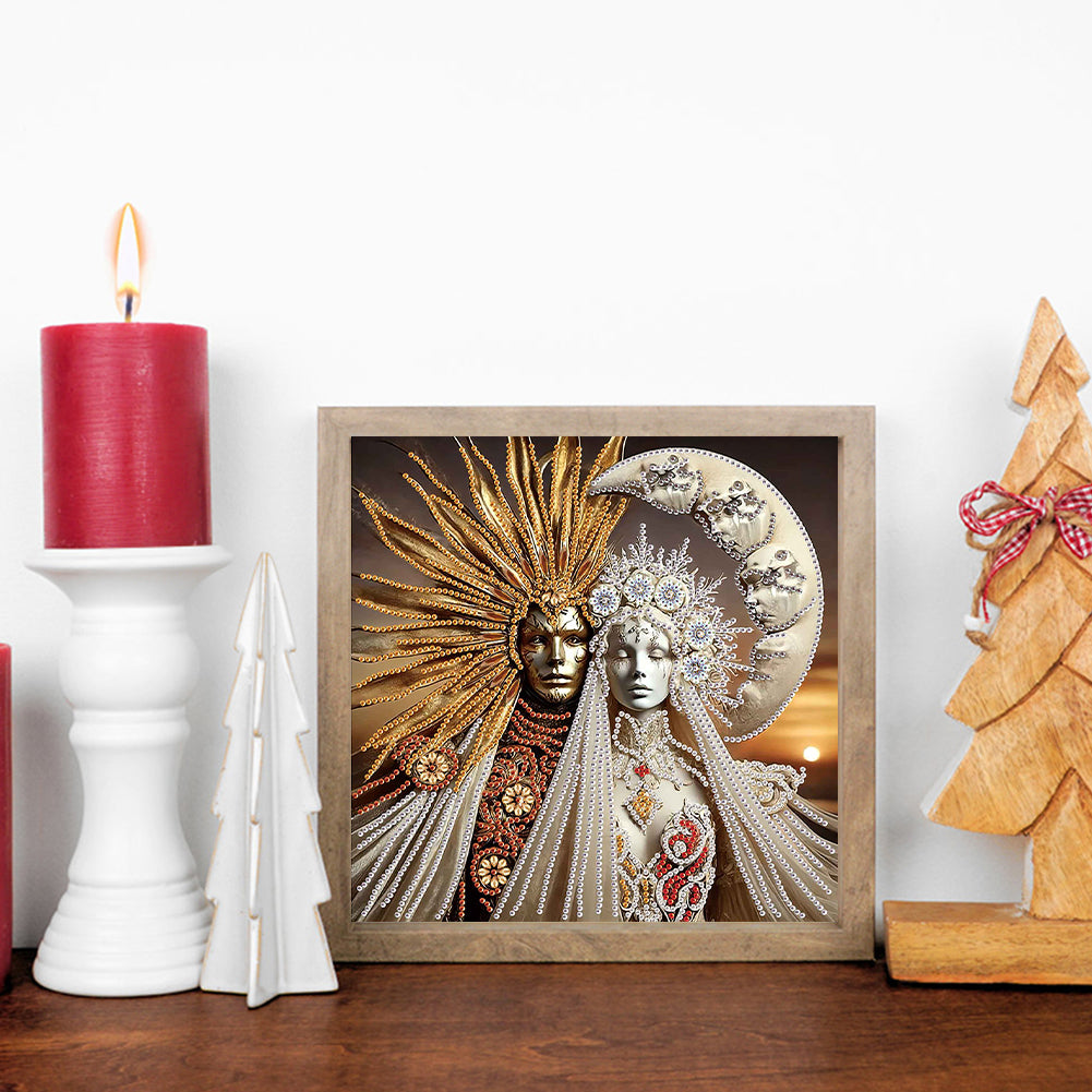 Abstract Art Sun And Moon God - Special Shaped Drill Diamond Painting 30*30CM