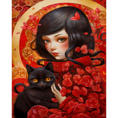 Girl And Cat - Full Round Drill Diamond Painting 40*50CM