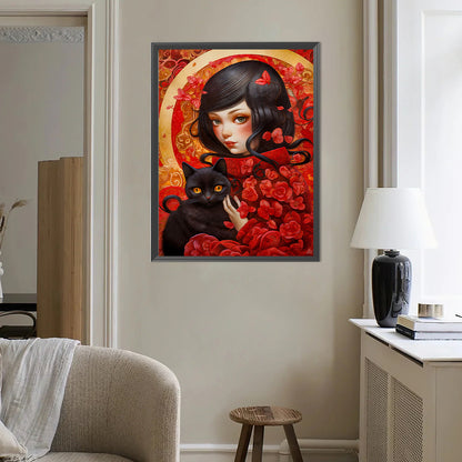 Girl And Cat - Full Round Drill Diamond Painting 40*50CM