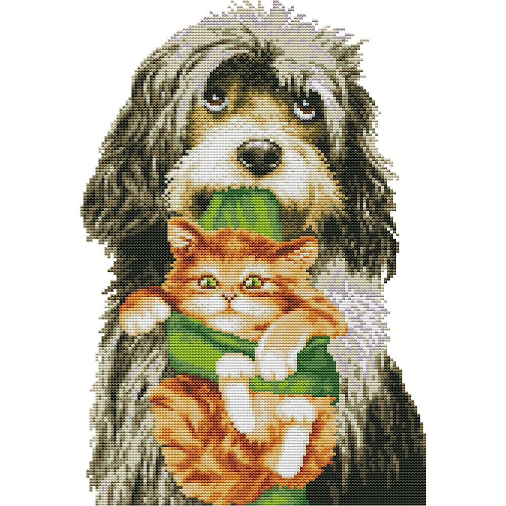 Dog With Kitten - 14CT Stamped Cross Stitch 28*41CM(Joy Sunday)