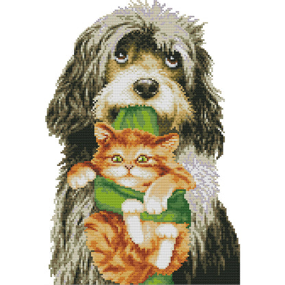 Dog With Kitten - 14CT Stamped Cross Stitch 28*41CM(Joy Sunday)
