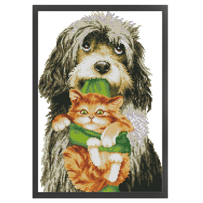 Dog With Kitten - 14CT Stamped Cross Stitch 28*41CM(Joy Sunday)