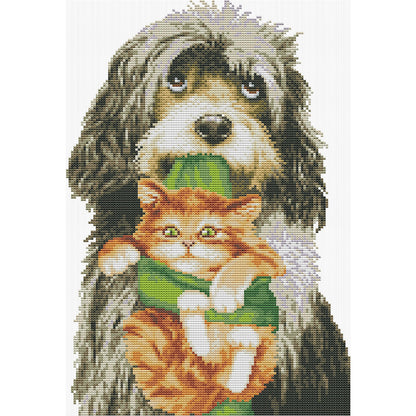 Dog With Kitten - 14CT Stamped Cross Stitch 28*41CM(Joy Sunday)