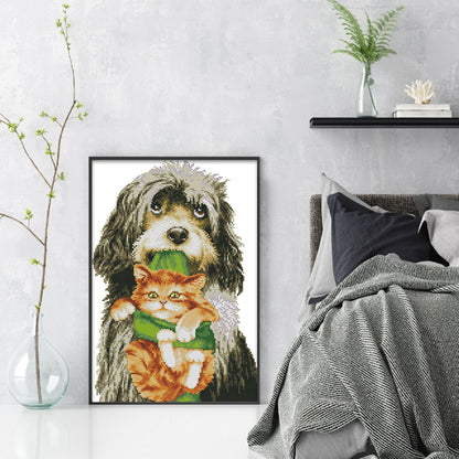 Dog With Kitten - 14CT Stamped Cross Stitch 28*41CM(Joy Sunday)