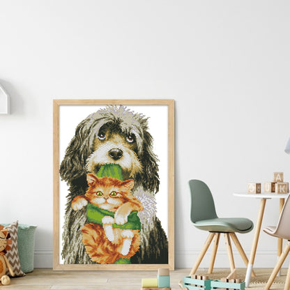 Dog With Kitten - 14CT Stamped Cross Stitch 28*41CM(Joy Sunday)