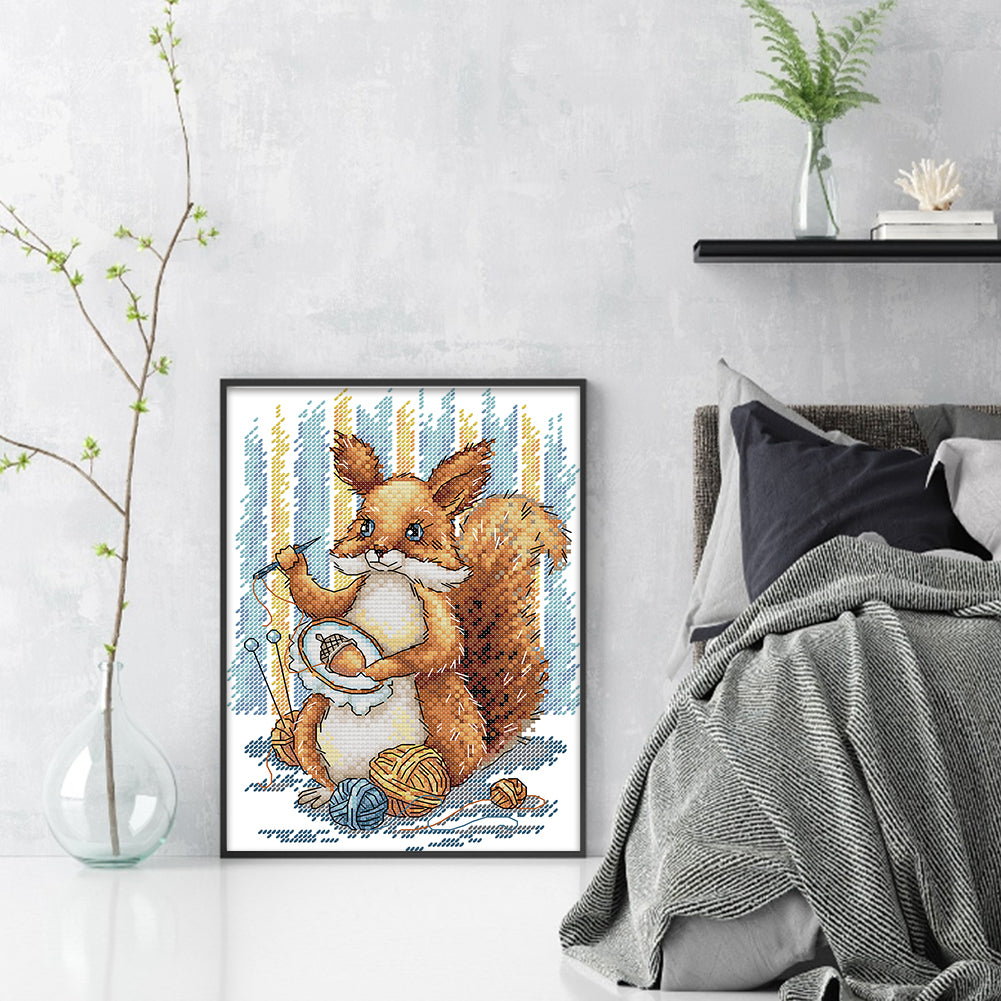 Embroidered Squirrel - 14CT Stamped Cross Stitch 19*27CM(Joy Sunday)