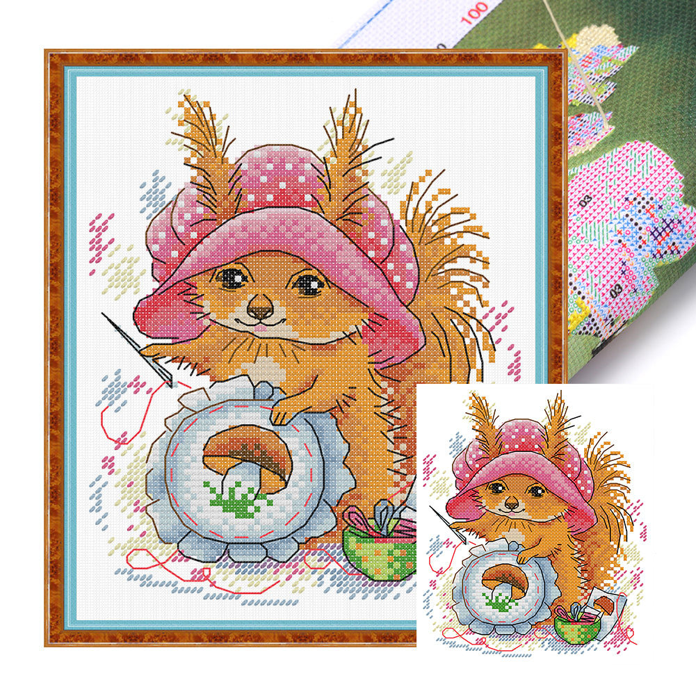 The Squirrel Who Loves Embroidery - 14CT Stamped Cross Stitch 18*21CM(Joy Sunday)