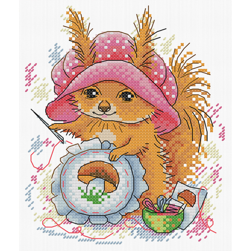 The Squirrel Who Loves Embroidery - 14CT Stamped Cross Stitch 18*21CM(Joy Sunday)