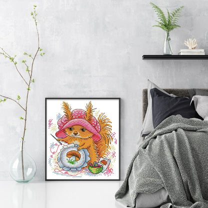The Squirrel Who Loves Embroidery - 14CT Stamped Cross Stitch 18*21CM(Joy Sunday)