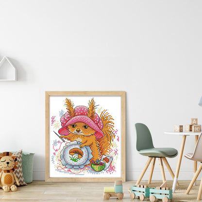 The Squirrel Who Loves Embroidery - 14CT Stamped Cross Stitch 18*21CM(Joy Sunday)