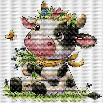 Cute Little Cow - 14CT Stamped Cross Stitch 19*20CM(Joy Sunday)