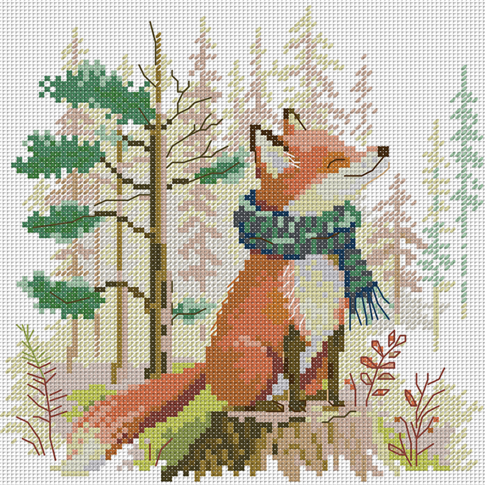 Little Fox In Scarf - 14CT Stamped Cross Stitch 21*21CM(Joy Sunday)