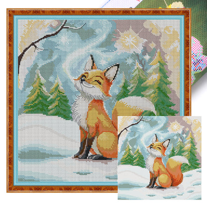 Little Fox In Winter - 14CT Stamped Cross Stitch 34*34CM(Joy Sunday)