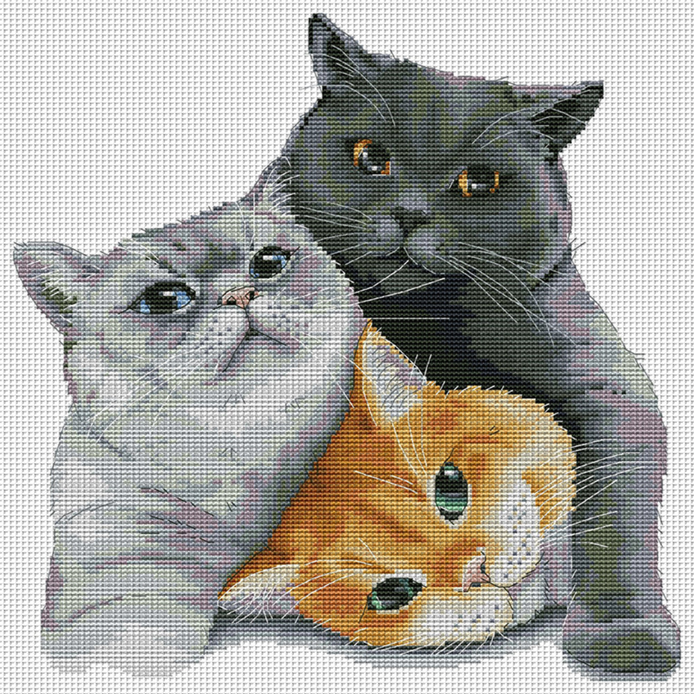 Three Lazy Cats - 14CT Stamped Cross Stitch 35*35CM(Joy Sunday)