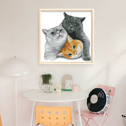 Three Lazy Cats - 14CT Stamped Cross Stitch 35*35CM(Joy Sunday)