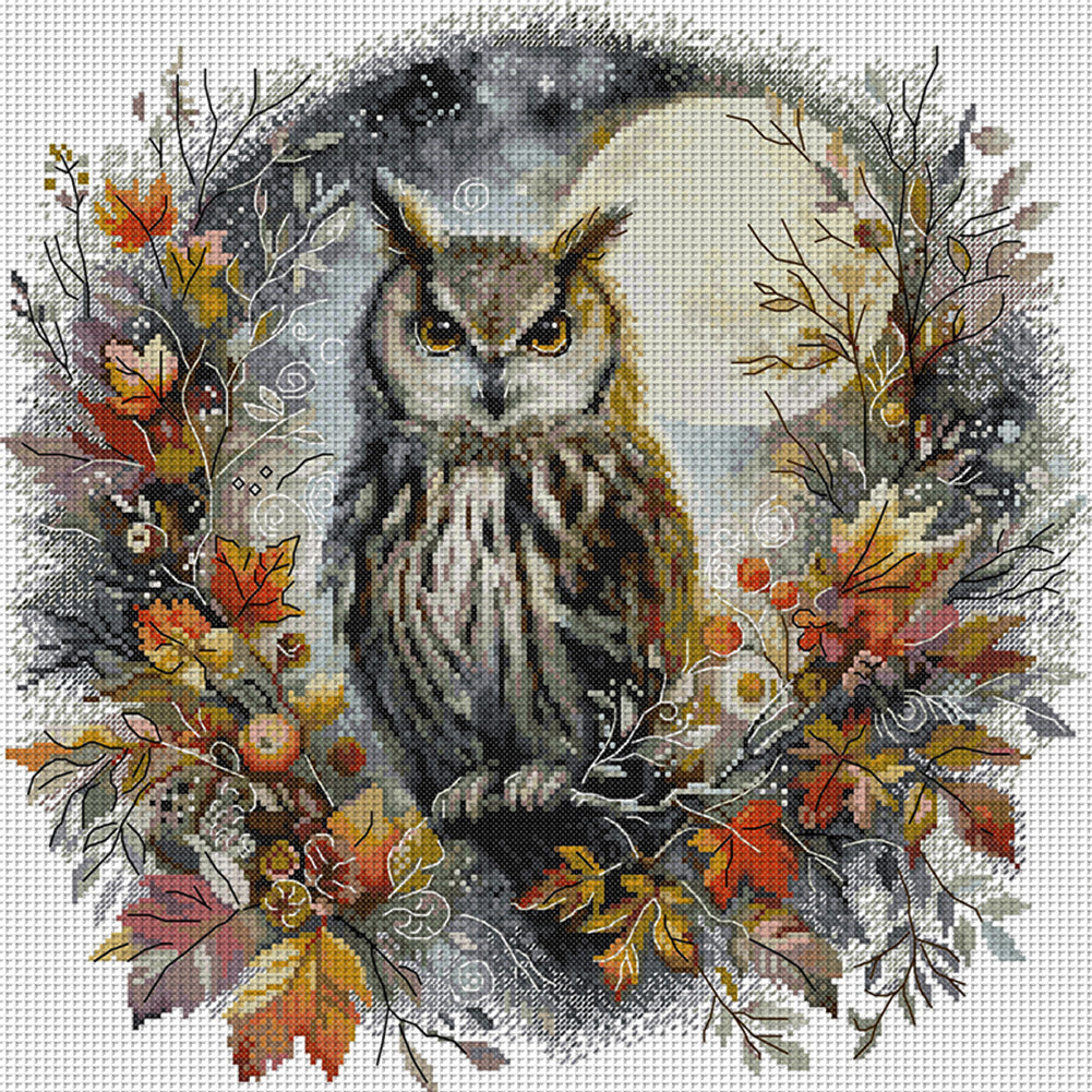 Autumn Night Owl - 14CT Stamped Cross Stitch 44*42CM(Joy Sunday)