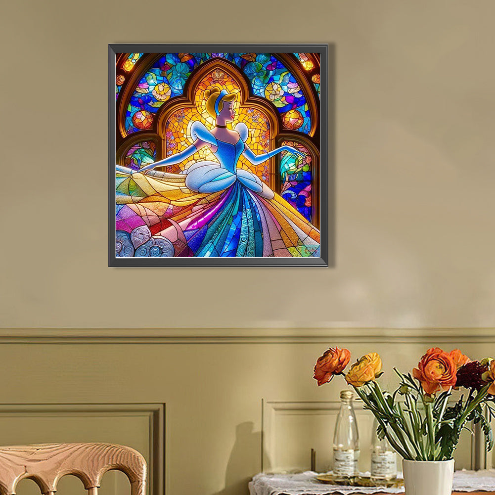 Cinderella Glass Painting - Full AB Round Drill Diamond Painting 40*40CM