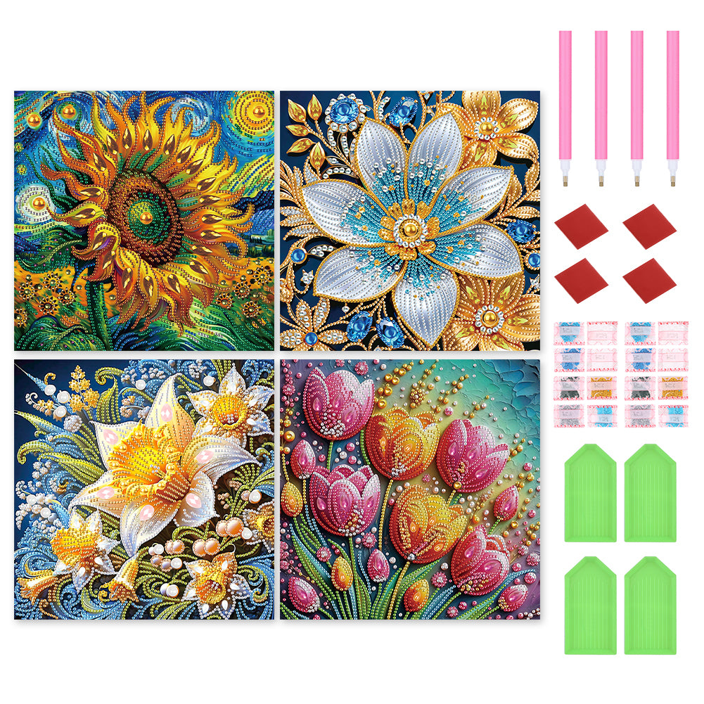 4 Pcs Flowers - Special Shaped Drill Diamond Painting 30*30CM