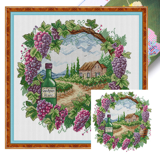 Summer Scene In Wreath - 14CT Stamped Cross Stitch 38*36CM(Joy Sunday)