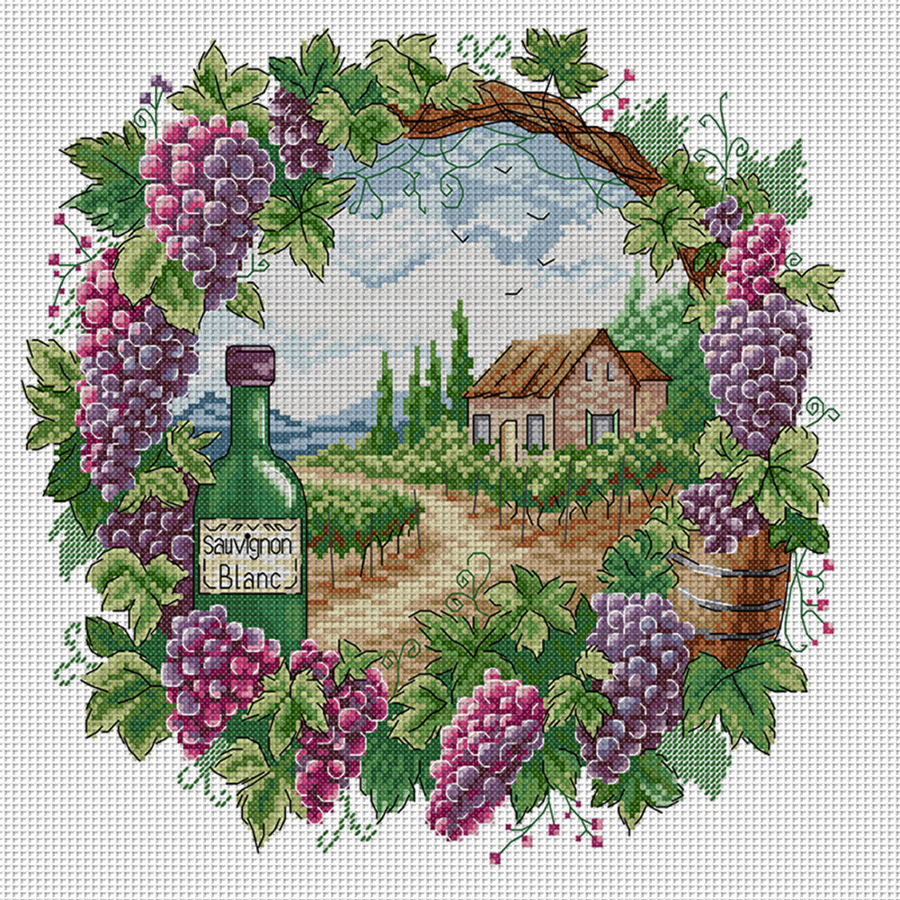 Summer Scene In Wreath - 14CT Stamped Cross Stitch 38*36CM(Joy Sunday)