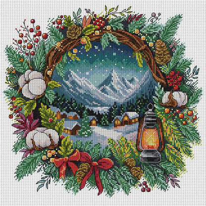 Winter Scene In Wreath - 14CT Stamped Cross Stitch 36*36CM(Joy Sunday)