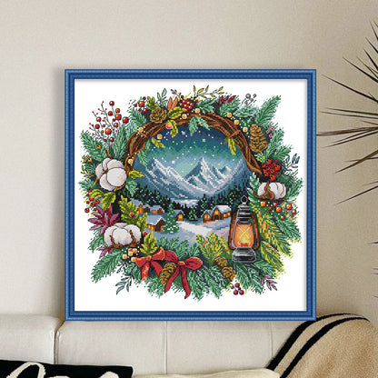 Winter Scene In Wreath - 14CT Stamped Cross Stitch 36*36CM(Joy Sunday)