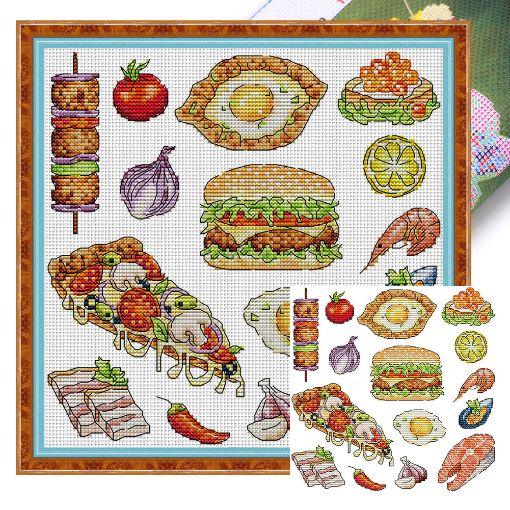 Food Collection - 14CT Stamped Cross Stitch 27*27CM(Joy Sunday)