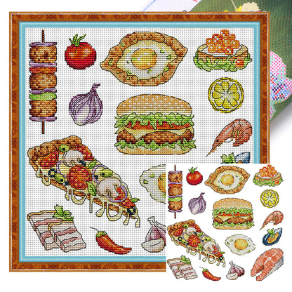 Food Collection - 14CT Stamped Cross Stitch 27*27CM(Joy Sunday)