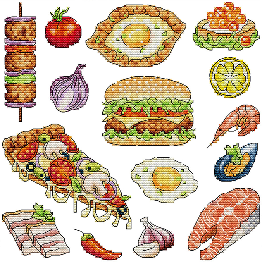 Food Collection - 14CT Stamped Cross Stitch 27*27CM(Joy Sunday)