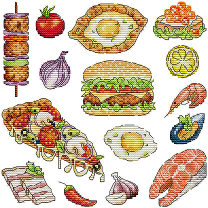 Food Collection - 14CT Stamped Cross Stitch 27*27CM(Joy Sunday)