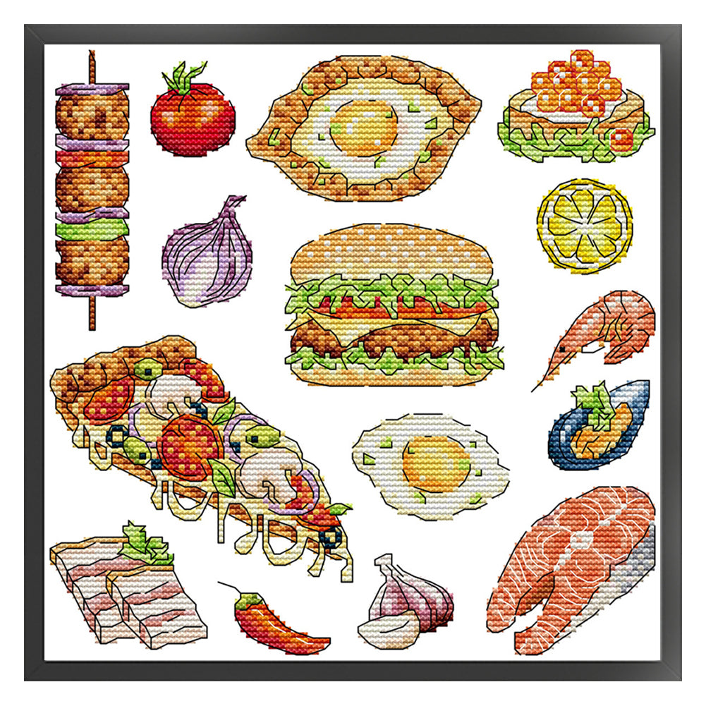 Food Collection - 14CT Stamped Cross Stitch 27*27CM(Joy Sunday)