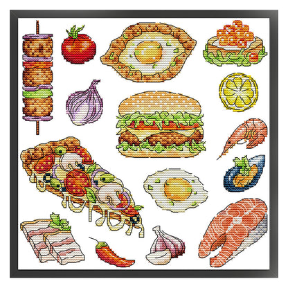 Food Collection - 14CT Stamped Cross Stitch 27*27CM(Joy Sunday)
