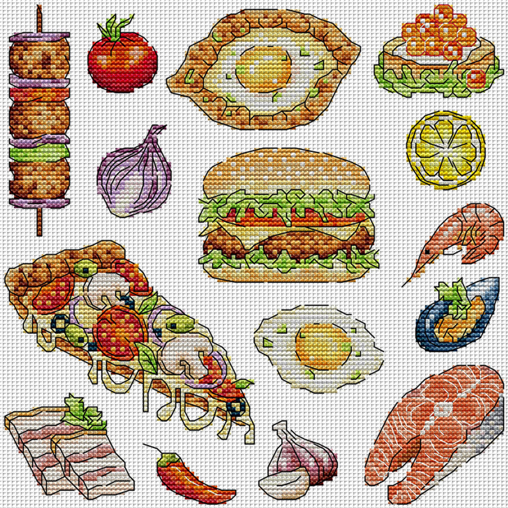 Food Collection - 14CT Stamped Cross Stitch 27*27CM(Joy Sunday)