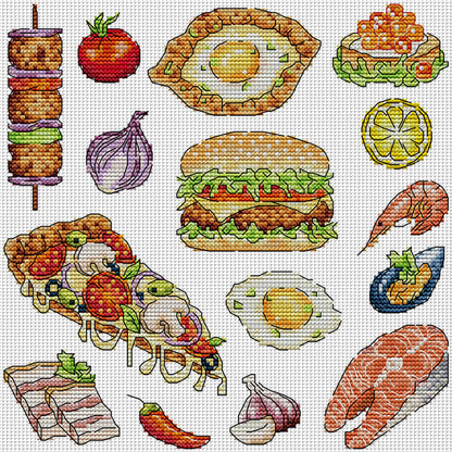 Food Collection - 14CT Stamped Cross Stitch 27*27CM(Joy Sunday)