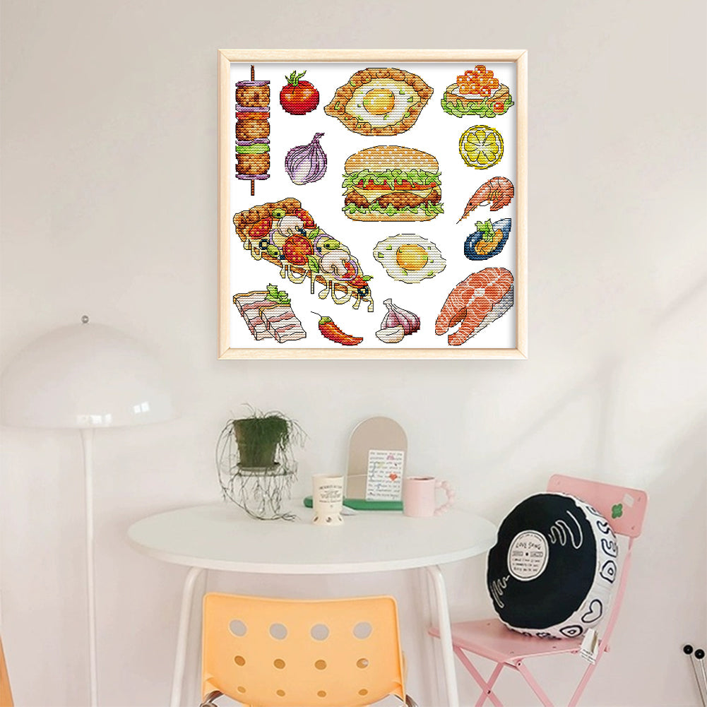 Food Collection - 14CT Stamped Cross Stitch 27*27CM(Joy Sunday)