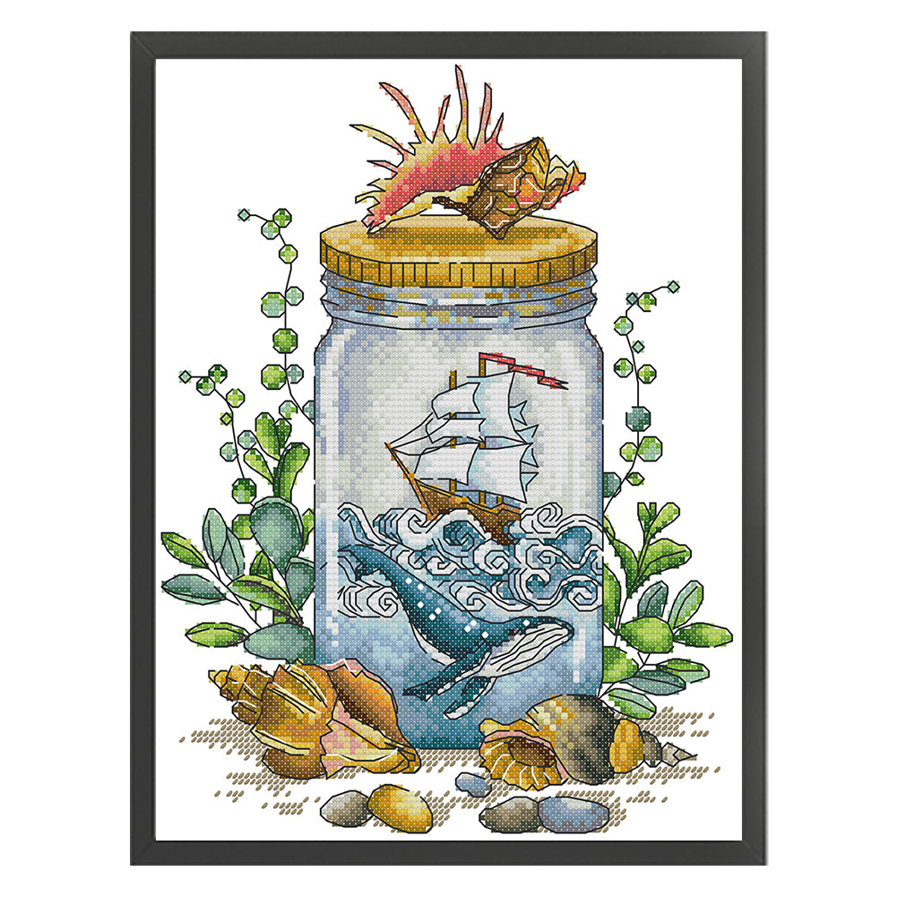 Sail In The Bottle Boat - 14CT Stamped Cross Stitch 23*31CM(Joy Sunday)