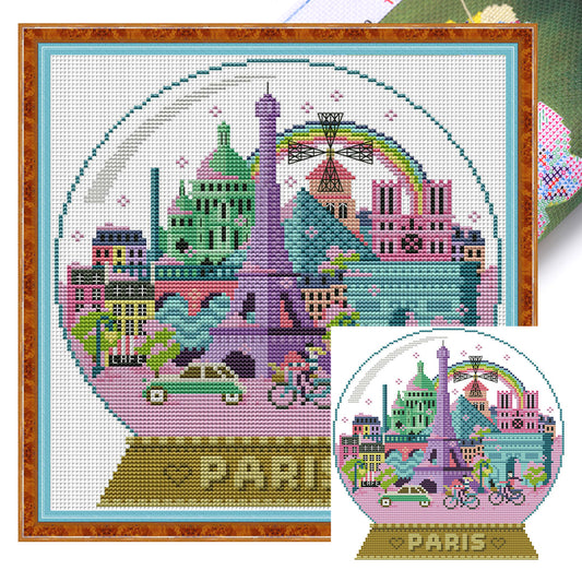 Paris Scenery In The Crystal Ball - 14CT Stamped Cross Stitch 27*28CM(Joy Sunday)