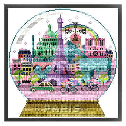 Paris Scenery In The Crystal Ball - 14CT Stamped Cross Stitch 27*28CM(Joy Sunday)