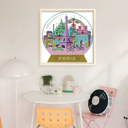Paris Scenery In The Crystal Ball - 14CT Stamped Cross Stitch 27*28CM(Joy Sunday)