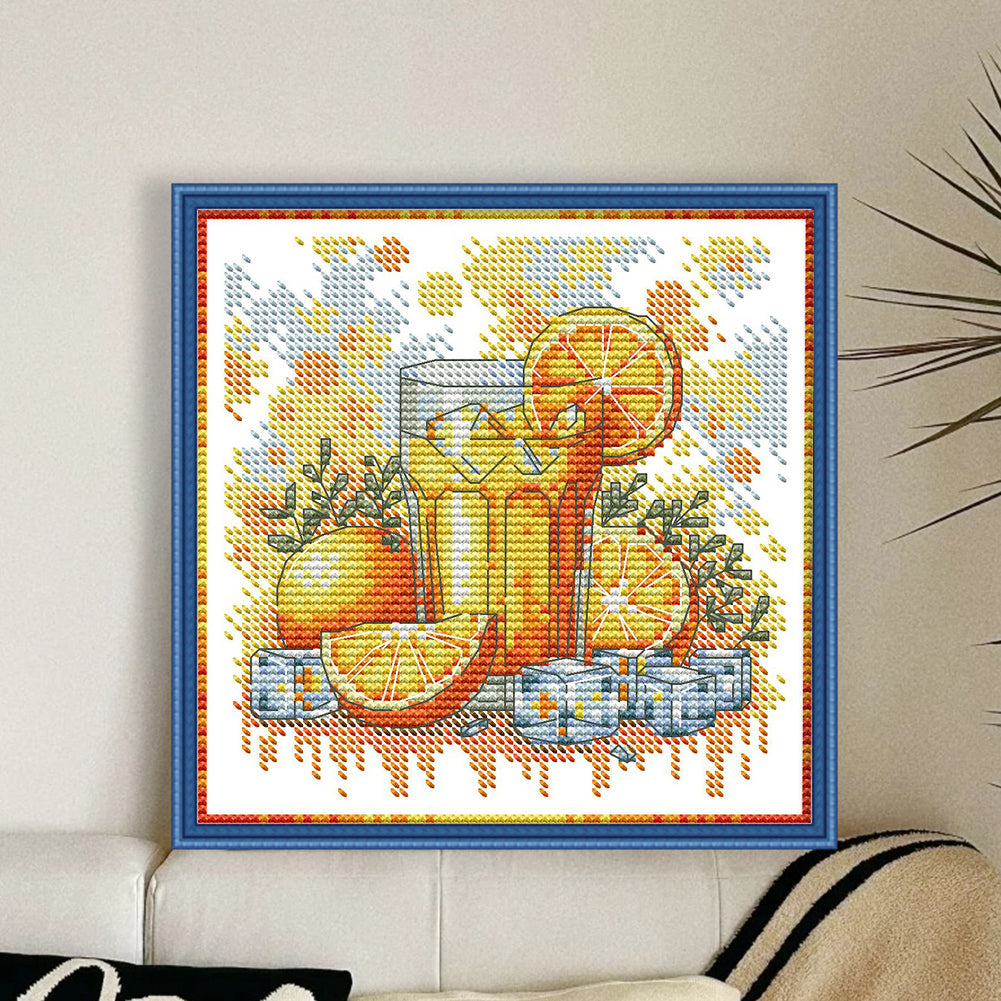 Vitamin C Drink - 14CT Stamped Cross Stitch 17*17CM(Joy Sunday)