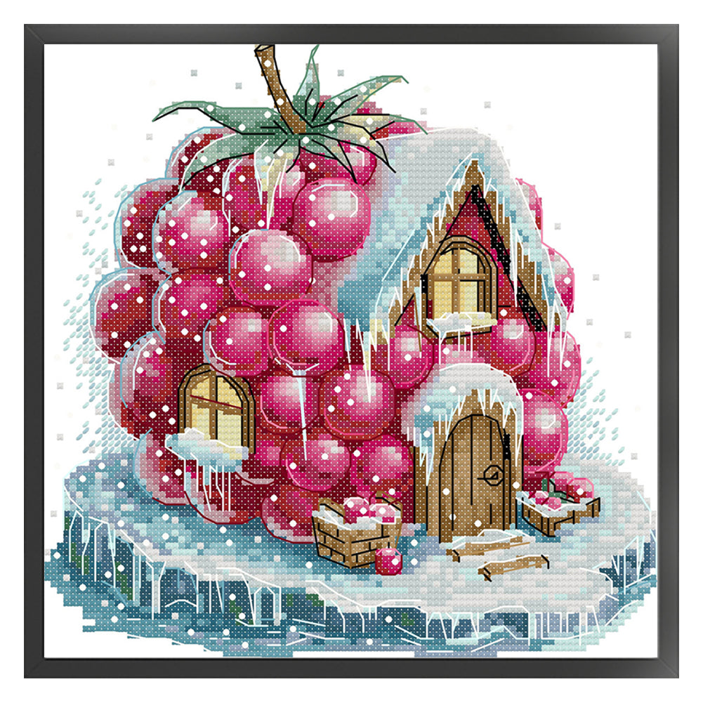 Raspberry Hut - 14CT Stamped Cross Stitch 22*22CM(Joy Sunday)