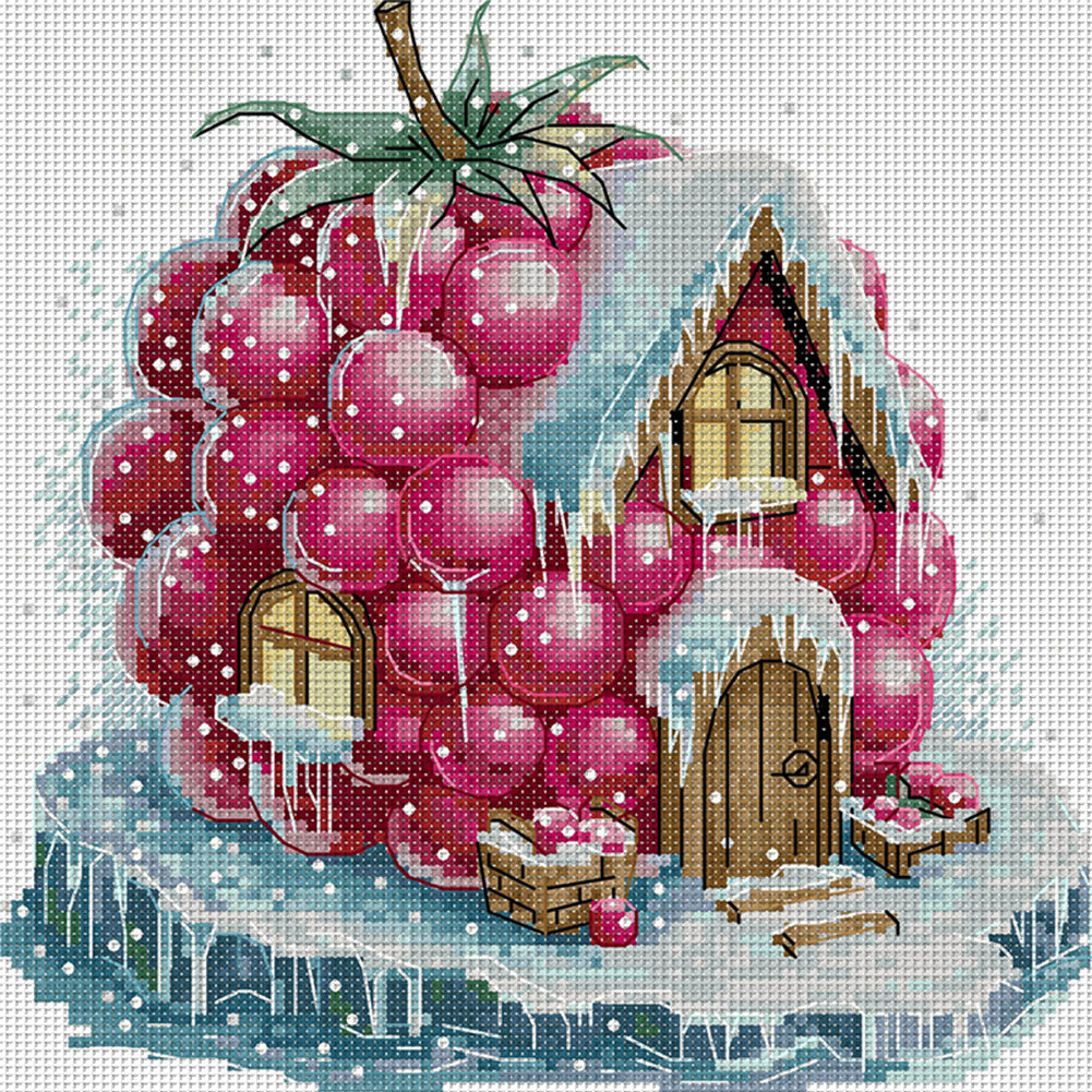 Raspberry Hut - 14CT Stamped Cross Stitch 22*22CM(Joy Sunday)