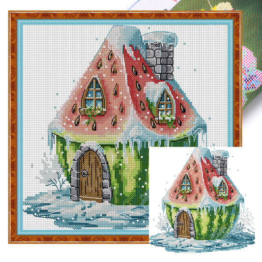 Watermelon Hut - 14CT Stamped Cross Stitch 22*22CM(Joy Sunday)