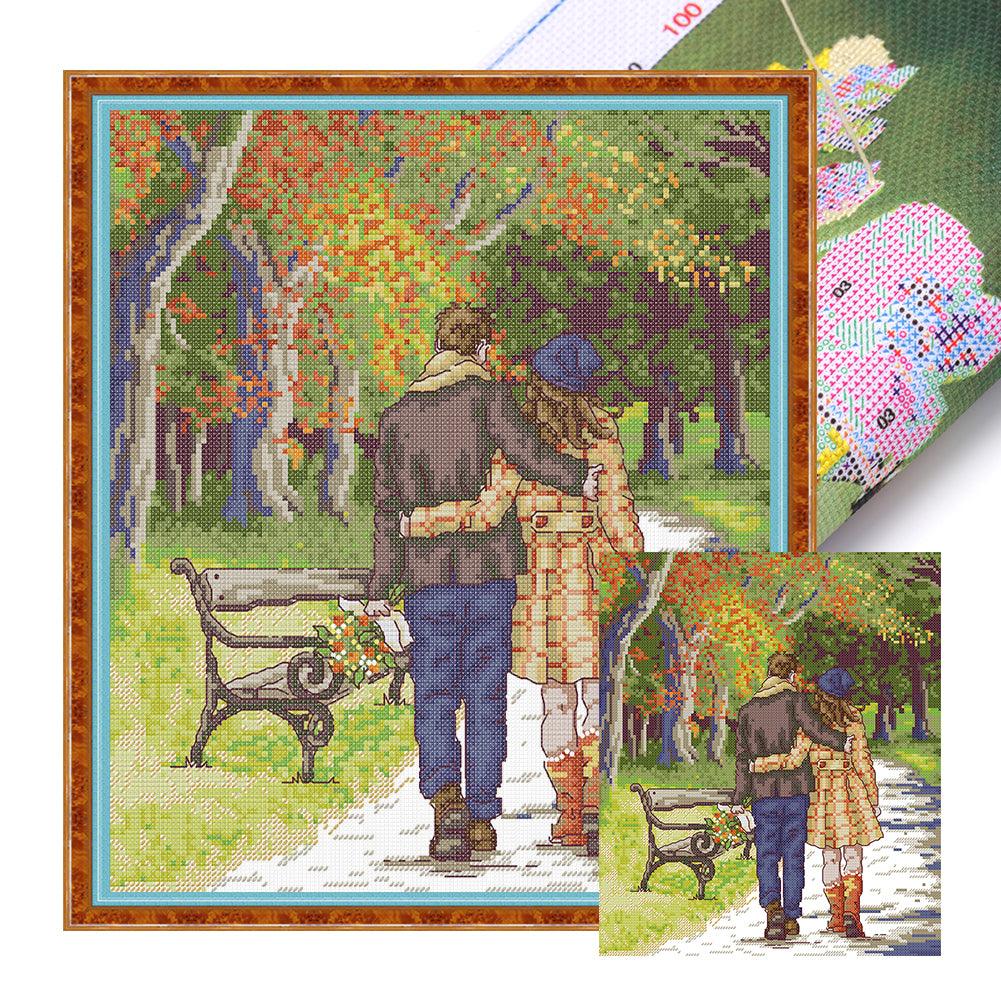 Walking In The Park - 14CT Stamped Cross Stitch 31*34CM(Joy Sunday)