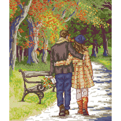 Walking In The Park - 14CT Stamped Cross Stitch 31*34CM(Joy Sunday)