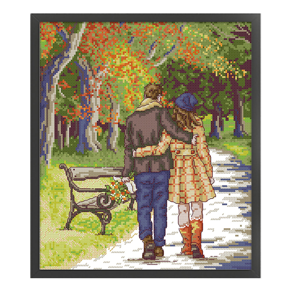 Walking In The Park - 14CT Stamped Cross Stitch 31*34CM(Joy Sunday)