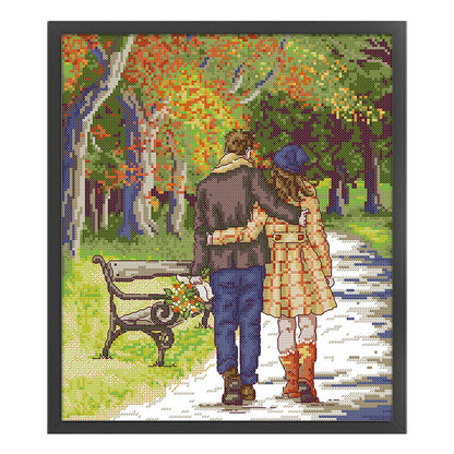Walking In The Park - 14CT Stamped Cross Stitch 31*34CM(Joy Sunday)