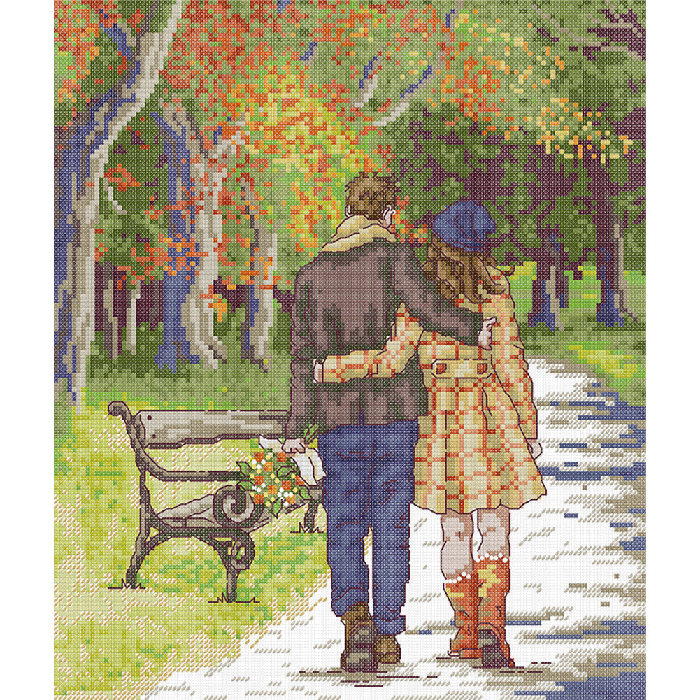 Walking In The Park - 14CT Stamped Cross Stitch 31*34CM(Joy Sunday)