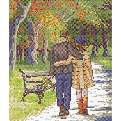 Walking In The Park - 14CT Stamped Cross Stitch 31*34CM(Joy Sunday)